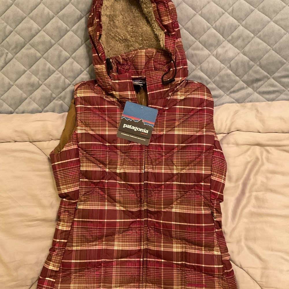 Patagonia Red Plaid Hooded Vest